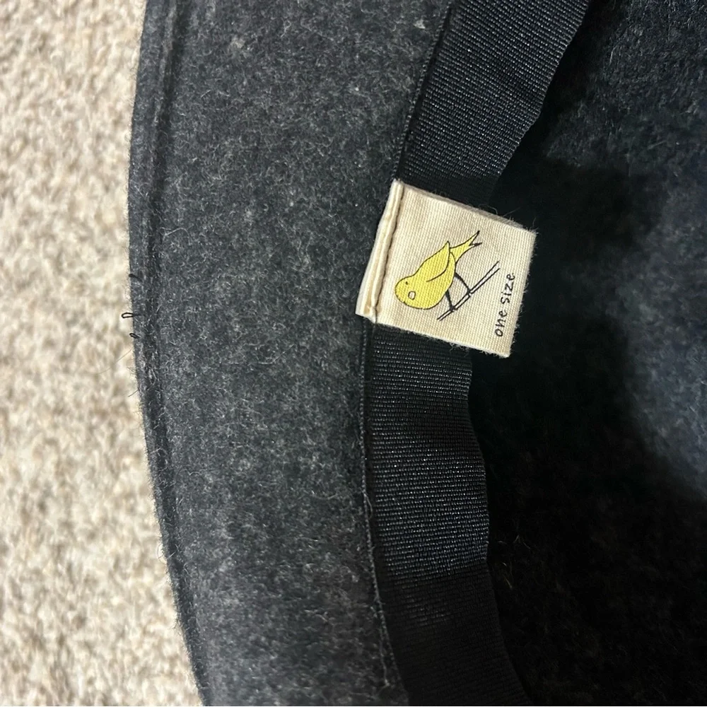 Anthropologie Dark Gray Wool Hat Blue Lace Band by Yellow Bird Cloche Women's